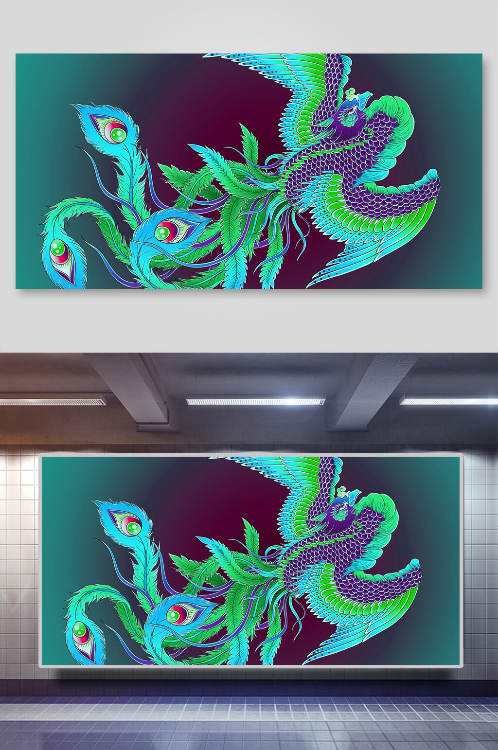 孔雀中国风元素背景展板素材