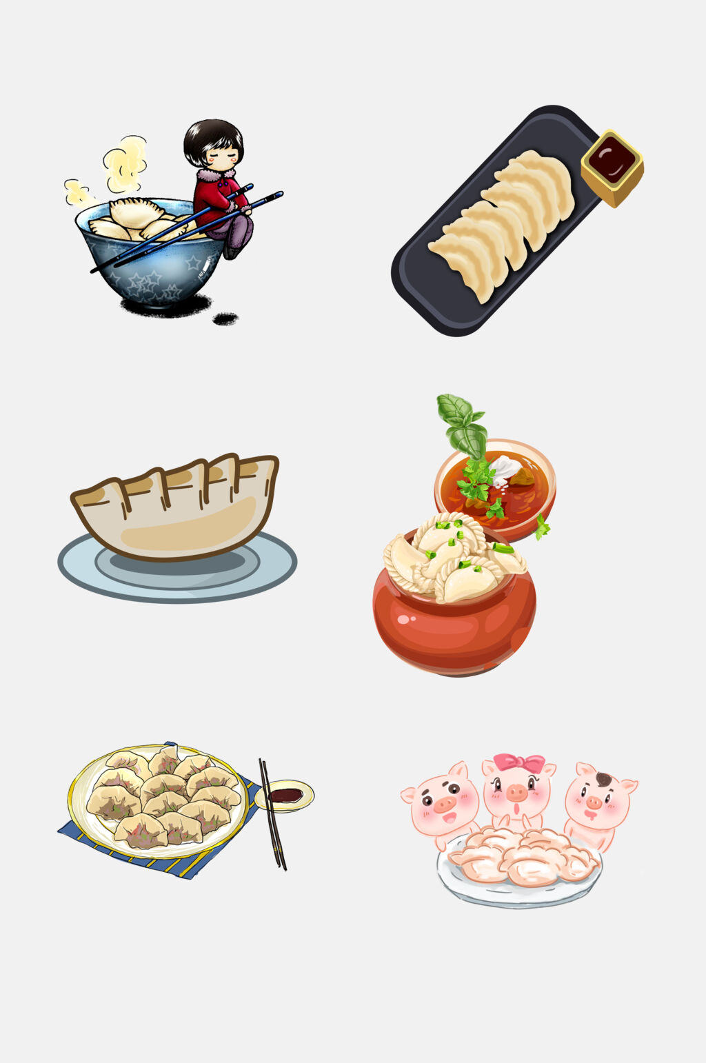 卡通创意美食春节饺子人物免抠素材素材