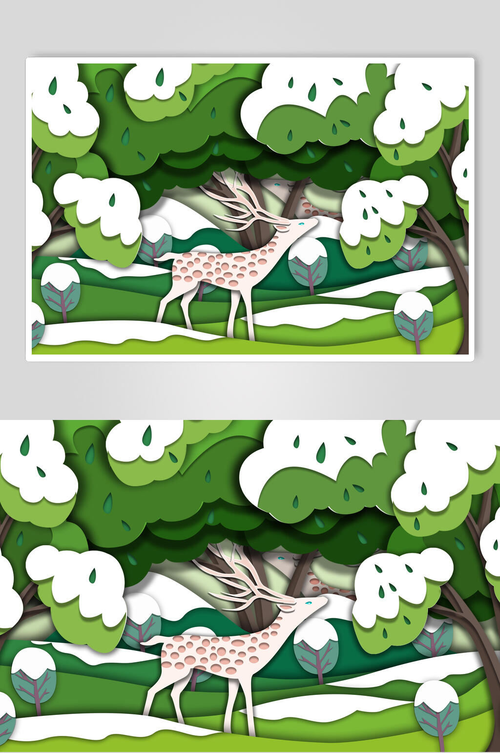 绿色小鹿森林插画素材素材