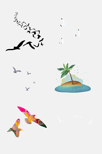 椰树海洋海鸥飞翔素材