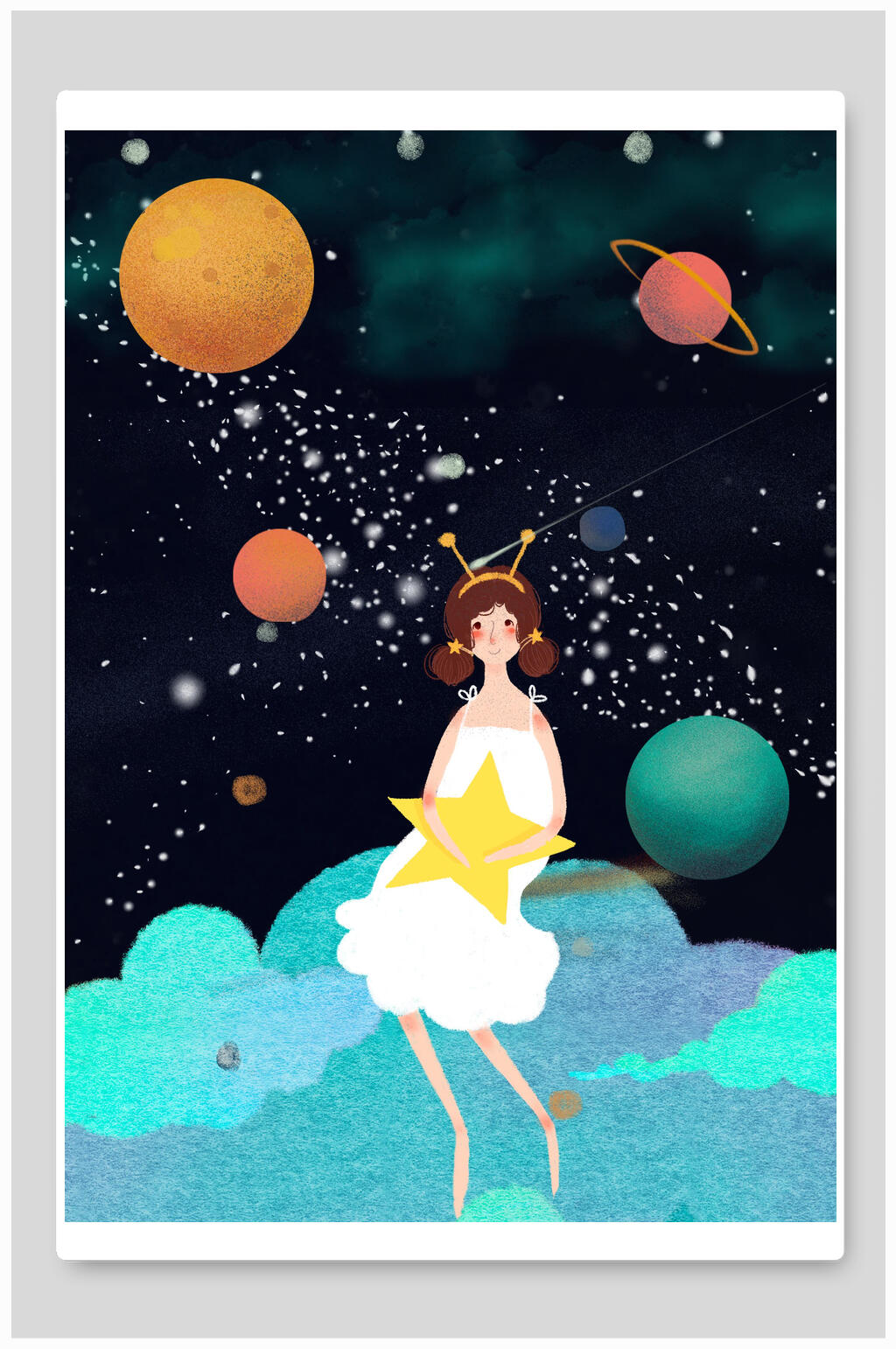 唯美可爱小清新插画素材素材