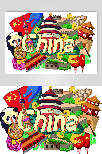 卡通中国旅游地标建筑矢量素材