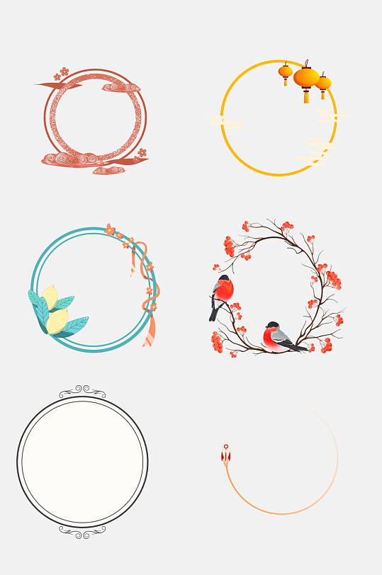 唯美中国风圆形边框免抠素材