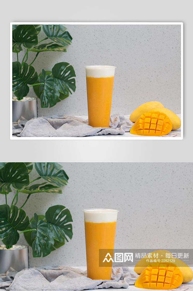 芒果奶盖奶茶鲜果茶场景摄影图素材