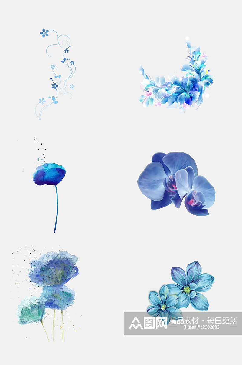 蓝色梦幻花卉花朵素材素材
