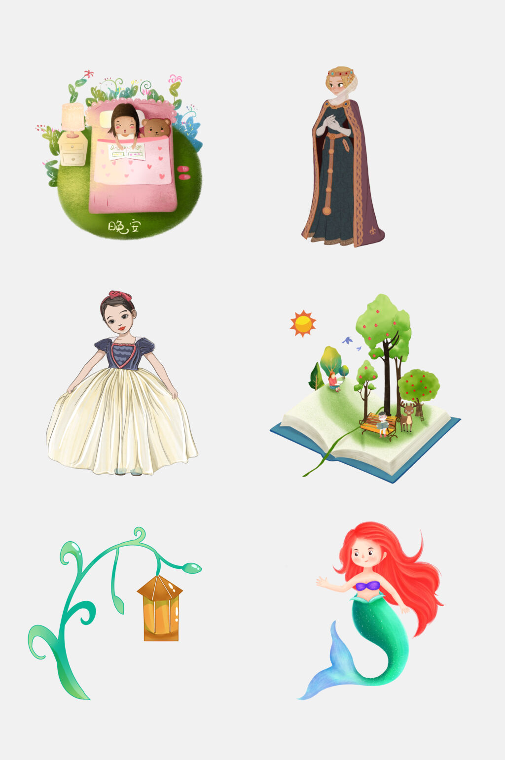 卡通唯美时尚童话手绘人物素材素材