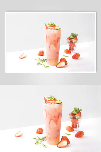 草莓清新水果茶奶茶摄影图