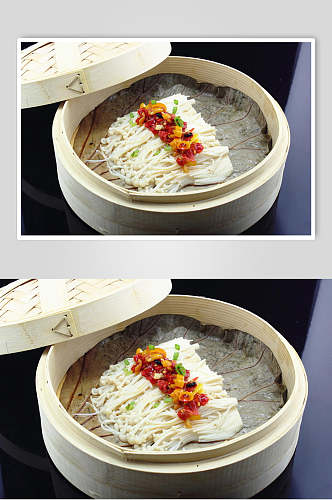 剁椒蒸金针菇食品菜摄影图片