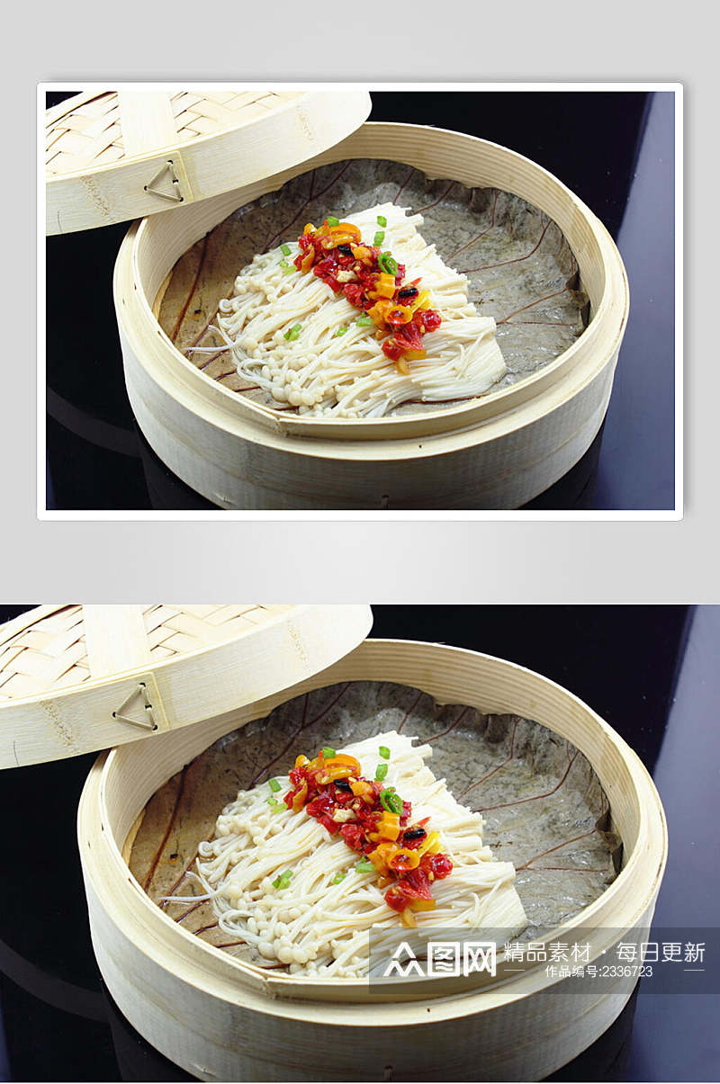 剁椒蒸金针菇食品菜摄影图片素材