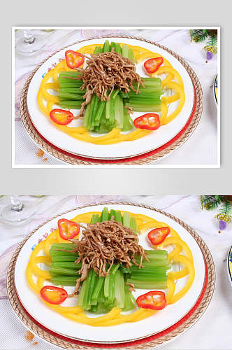 土芹菜拌肉丝餐饮食物图片