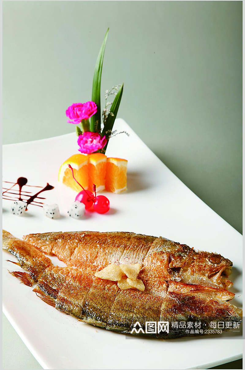日式铁板烧黄花鱼食品图片素材