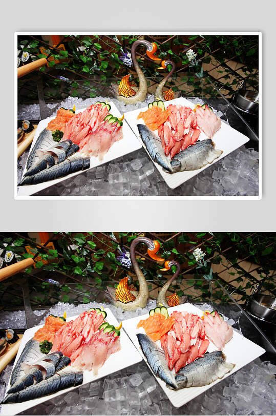 冰镇新鲜海鲜刺身拼盘食物图片