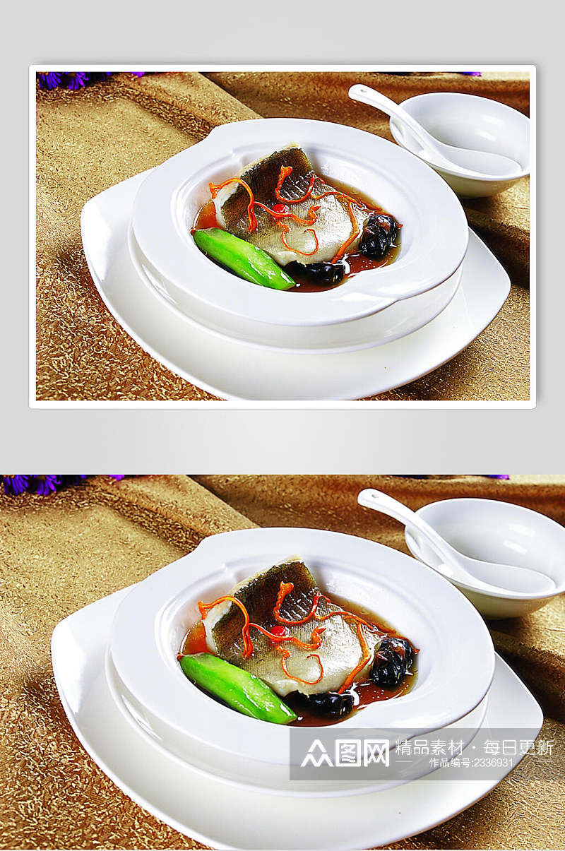虫草花蒸桂鱼食品菜摄影图片素材