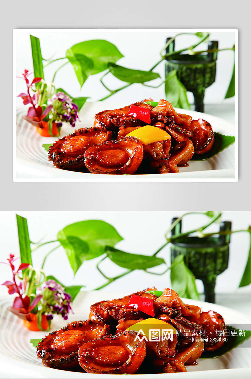 大连鲜鲍焖鸡块食物高清图片素材