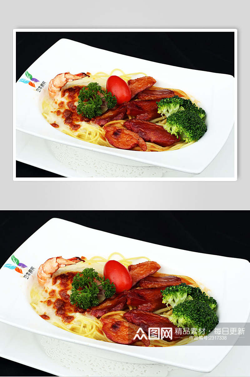 香桃鸭胸白汁大虾鸳鸯焗饭餐饮食品图片素材