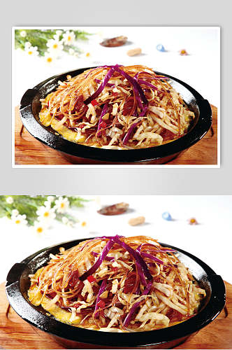 香辣铁板包菜食物高清图片
