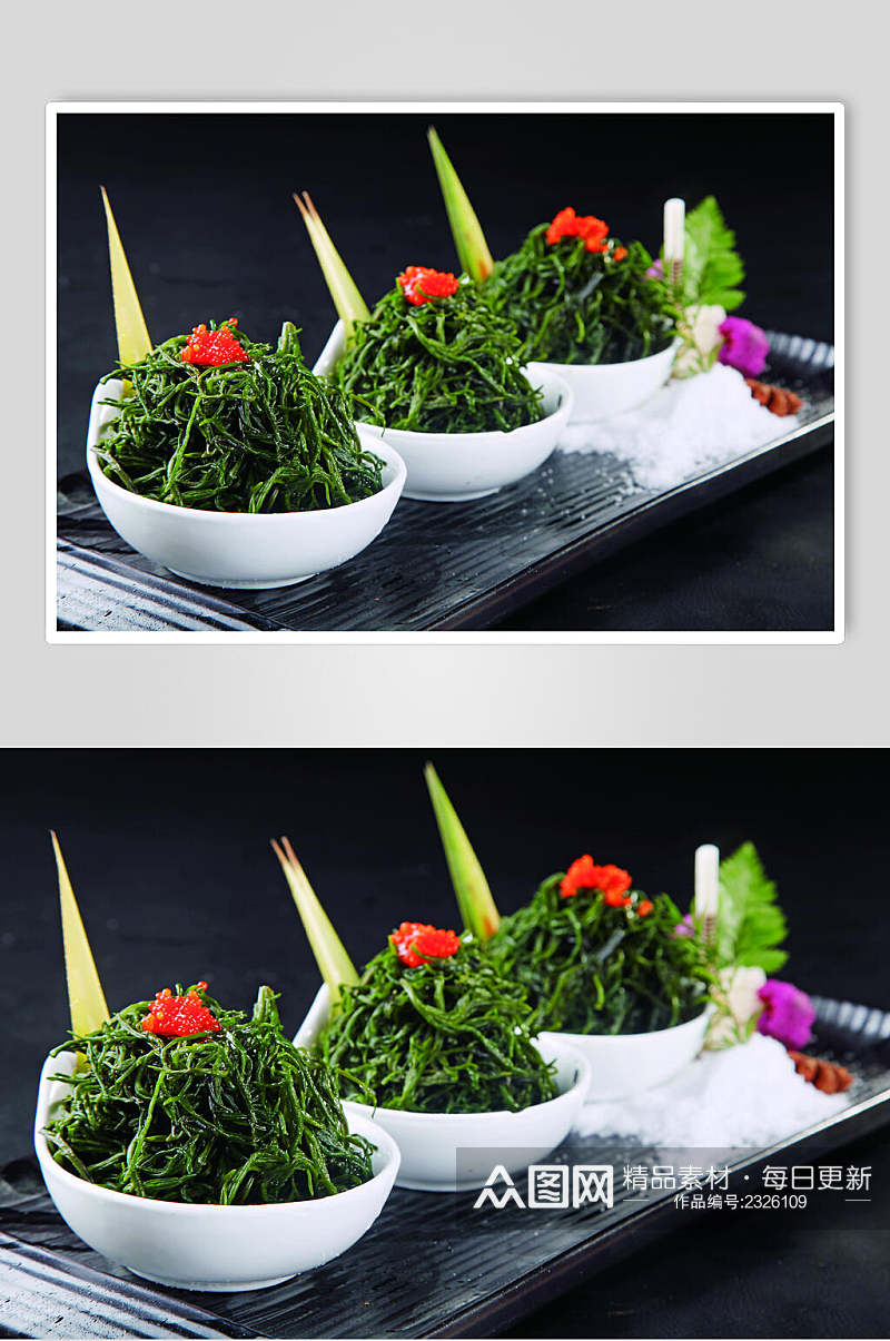 茶香苗拌鱼籽食品摄影图片素材
