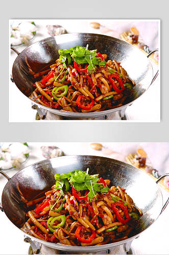 香辣美味干锅茶树菇食品摄影图片