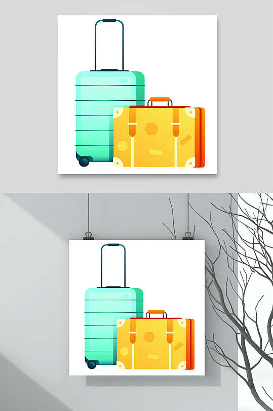 夏日行李箱水果插画矢量素材