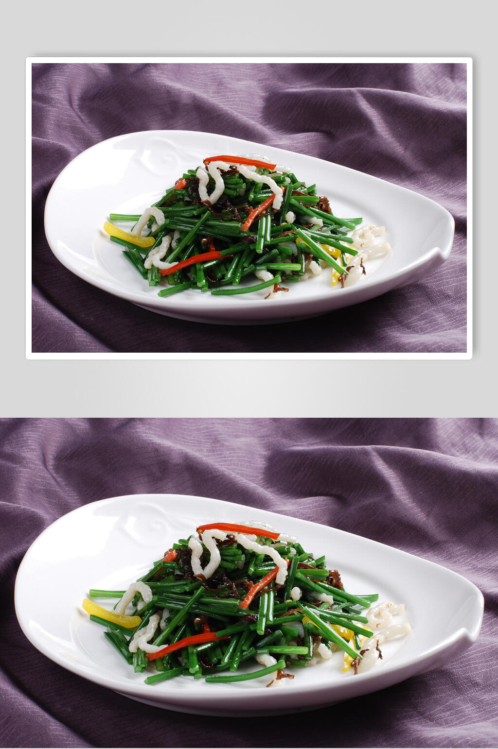 菌香韭菜花炒鱼丝食品摄影图片素材