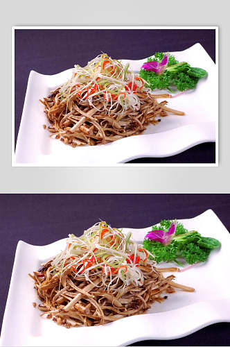 干煸茶树菇餐饮食物图片