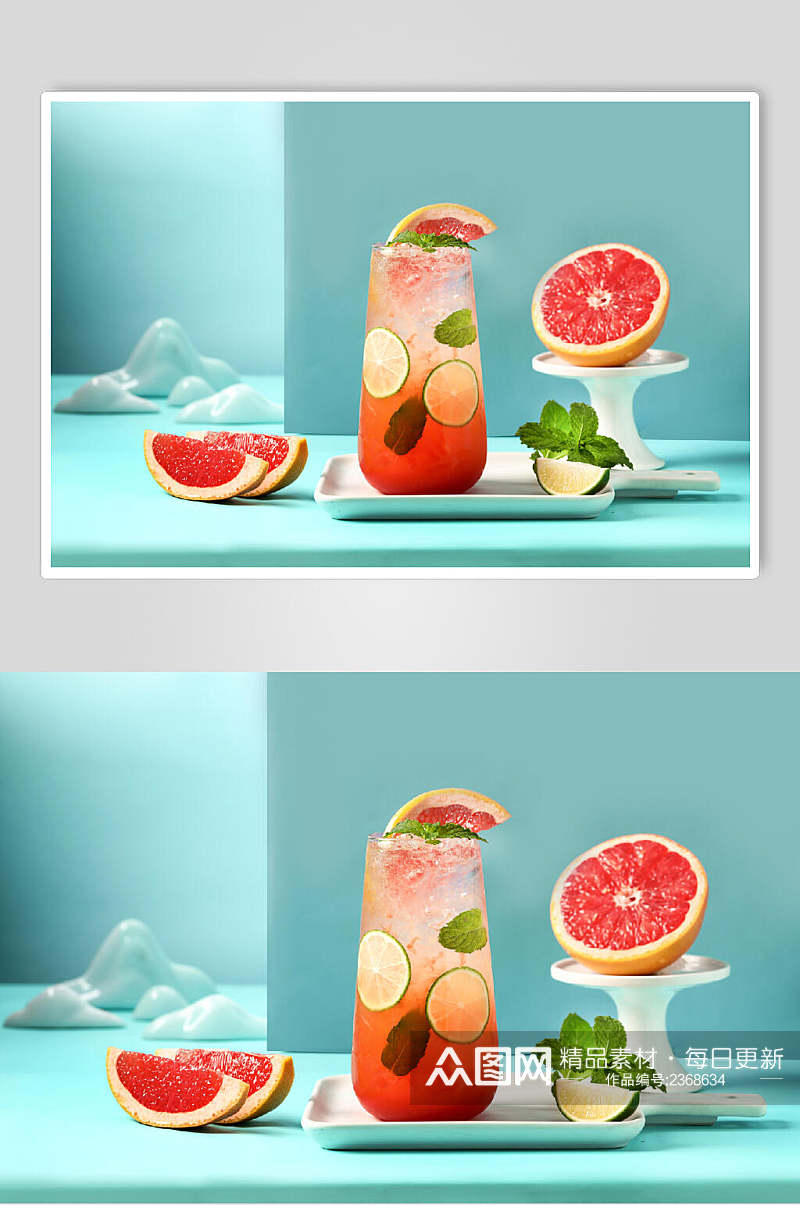 清凉西柚柠檬水饮品水果茶图片素材