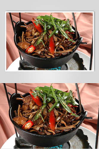 干锅野山菌元例食物摄影图片