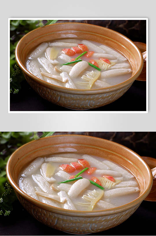 汤三鲜竹荪汤摄影图片