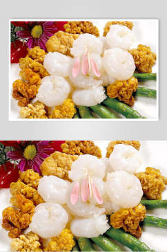 黄耳炒水晶虾球餐饮摄影图片