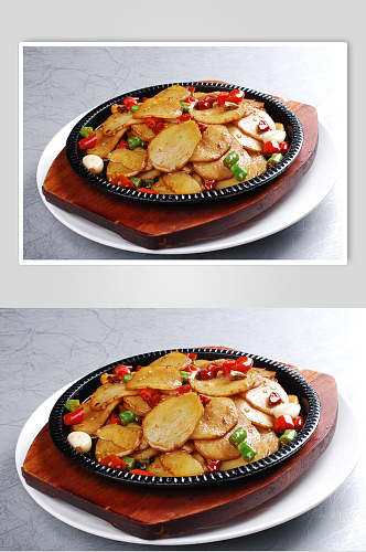 美味铁板土豆片餐饮摄影图片