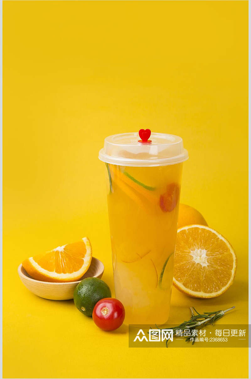 黄色清新水果茶奶茶摄影图素材