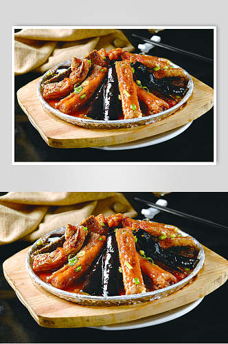 铁板带鱼烧茄餐饮食物图片