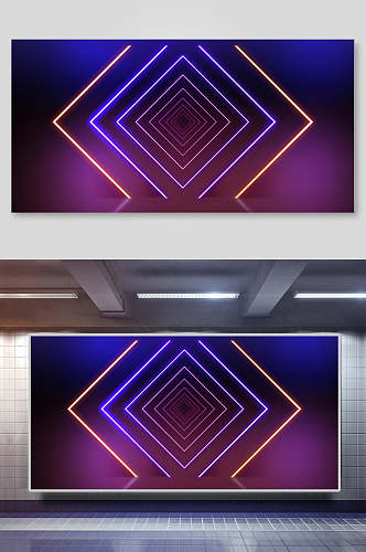 图形线条创意几何紫色背景展板