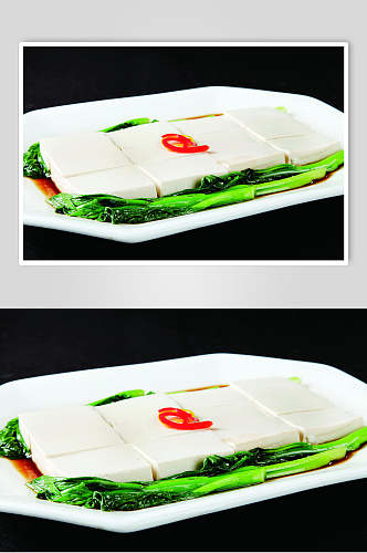 清蒸水豆腐菜心食物高清图片