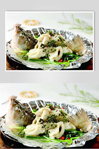 铁板青葱焗鲈鱼食品图片