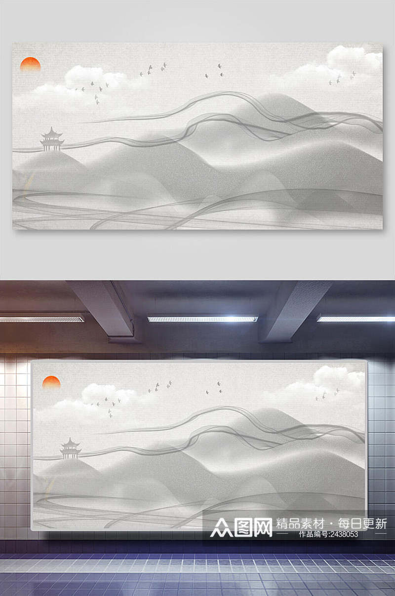 中国风山水水墨画背景展板素材