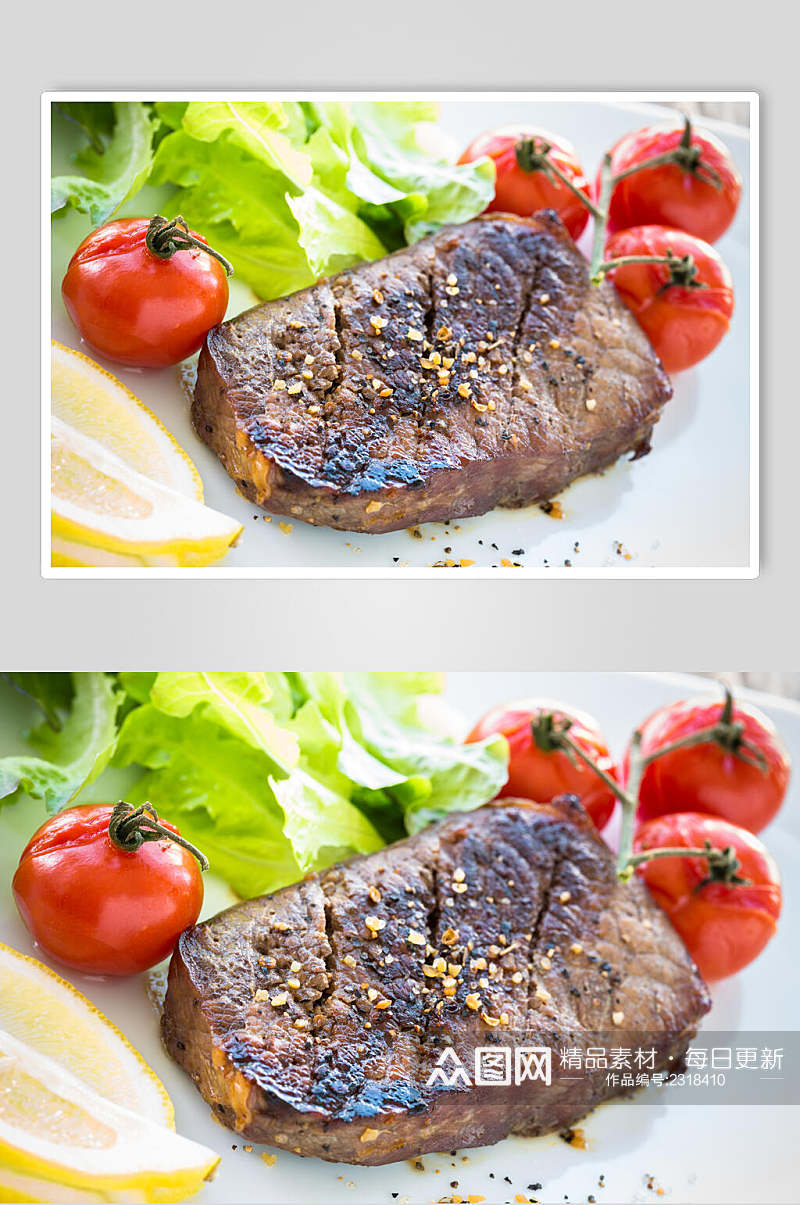 西红柿黑椒牛排食物高清图片素材