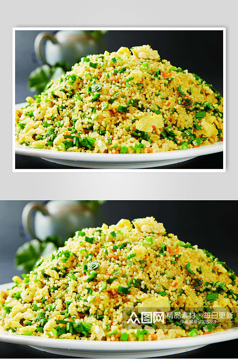 韭菜鸡蛋炒小米美食图片素材