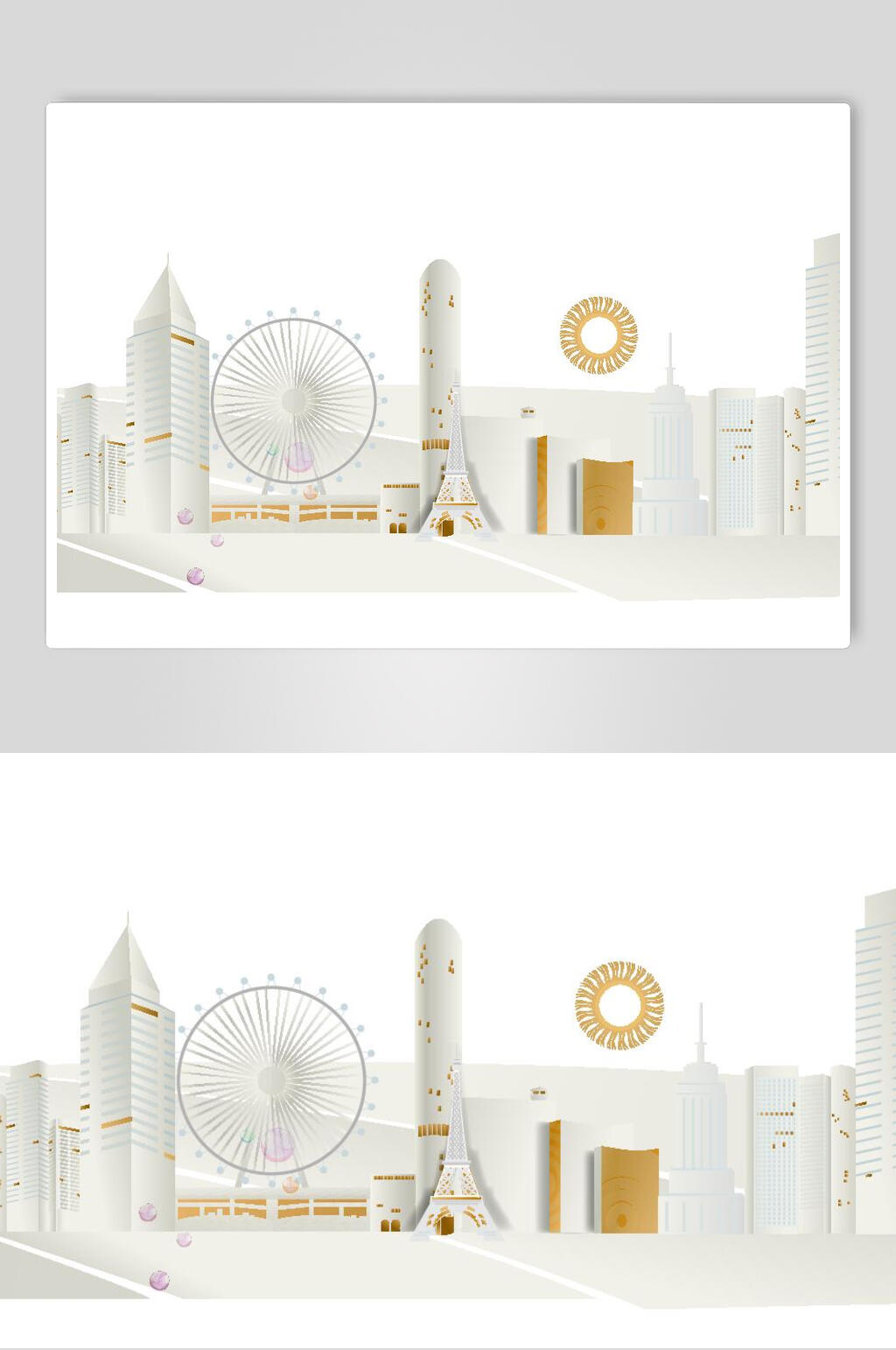 城市白色剪纸风建筑矢量素材素材