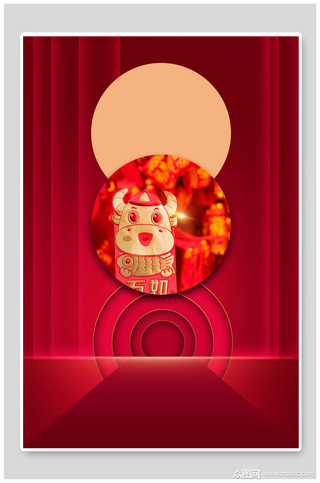 红色牛新年春节背景