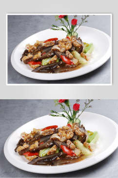 琥珀西芹炒海参鲜香味食品摄影图片