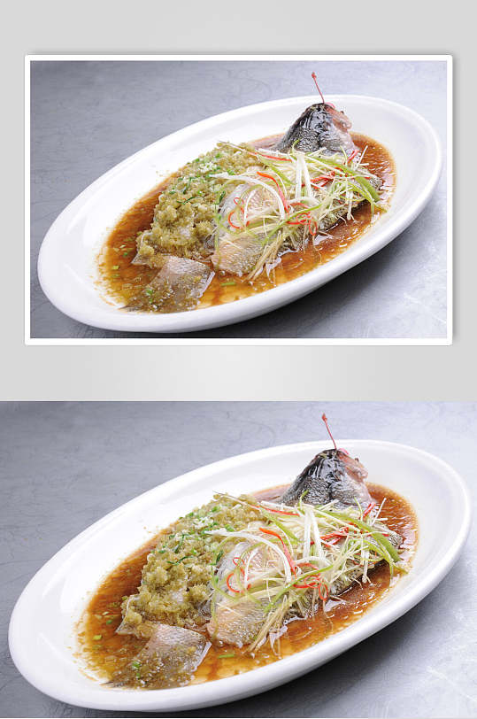 招牌双蒸鲈鱼食品菜摄影图片