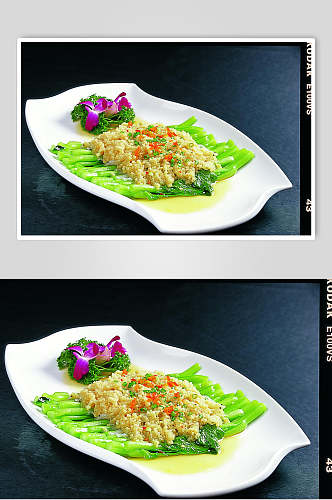 金蒜银鱼蒸菜心食品高清图片