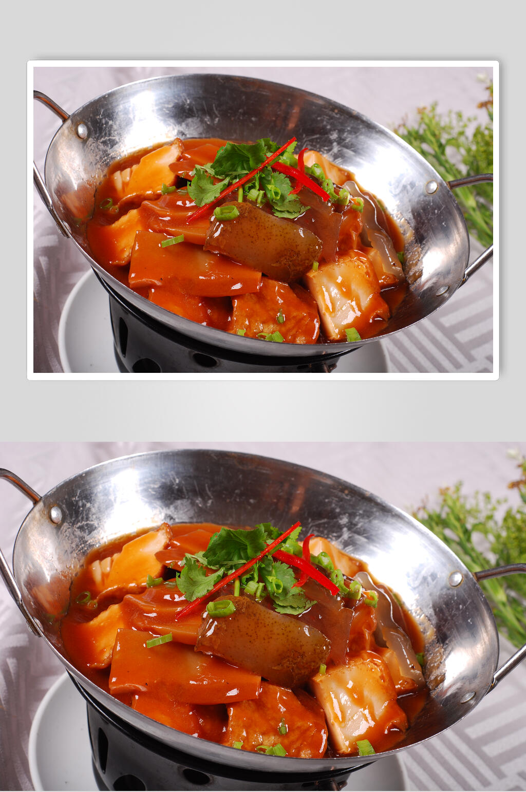 海参鲍汁百灵菇煮豆腐元例食物高清图片素材