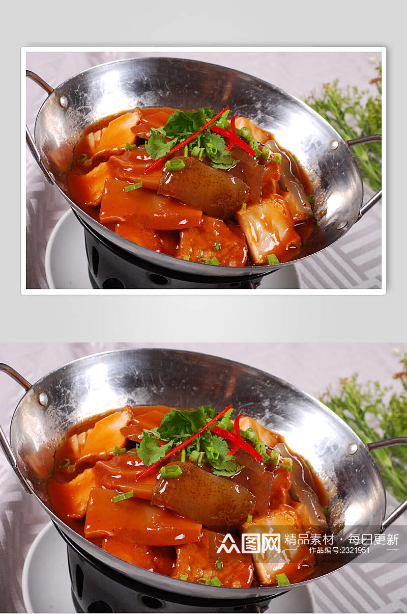 海参鲍汁百灵菇煮豆腐元例食物高清图片素材