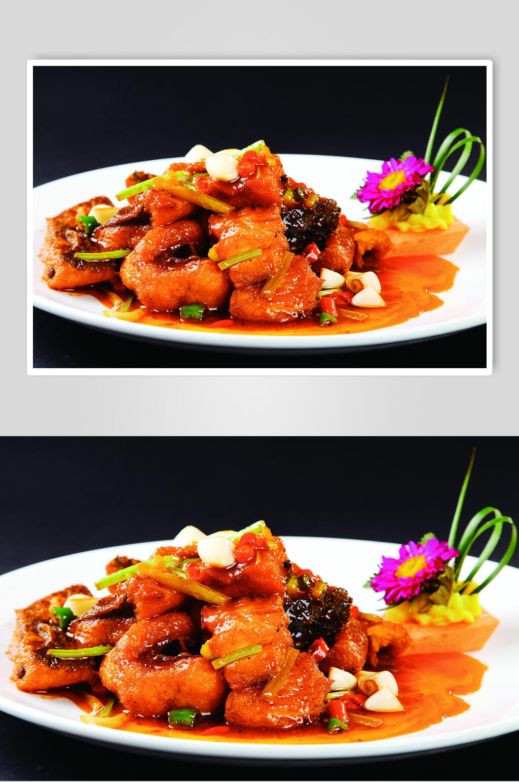 煎烧咸鱼块饮食图片素材