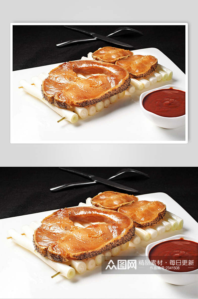 葱烤银鳕鱼食品摄影图片素材