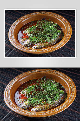 河鲜石煲焖土鲫鱼摄影图片