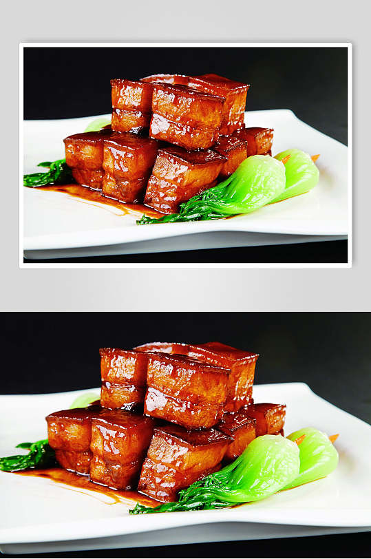 鲜香美味青菜红烧肉摄影图片