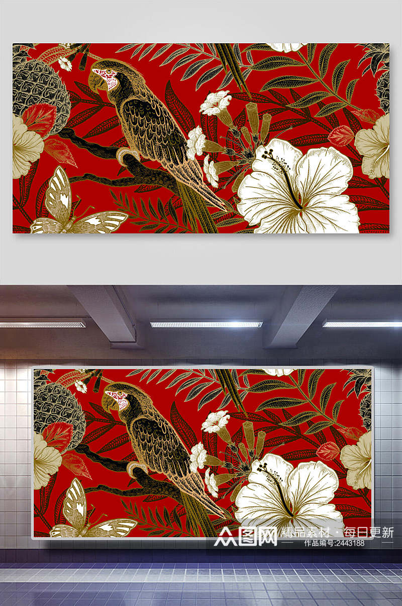 红色典雅大气花朵纹饰背景展板素材